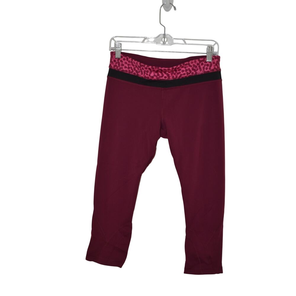 Lululemon Burgendy Crop Legging with Leopard Top Size 8 - Picture 2 of 9
